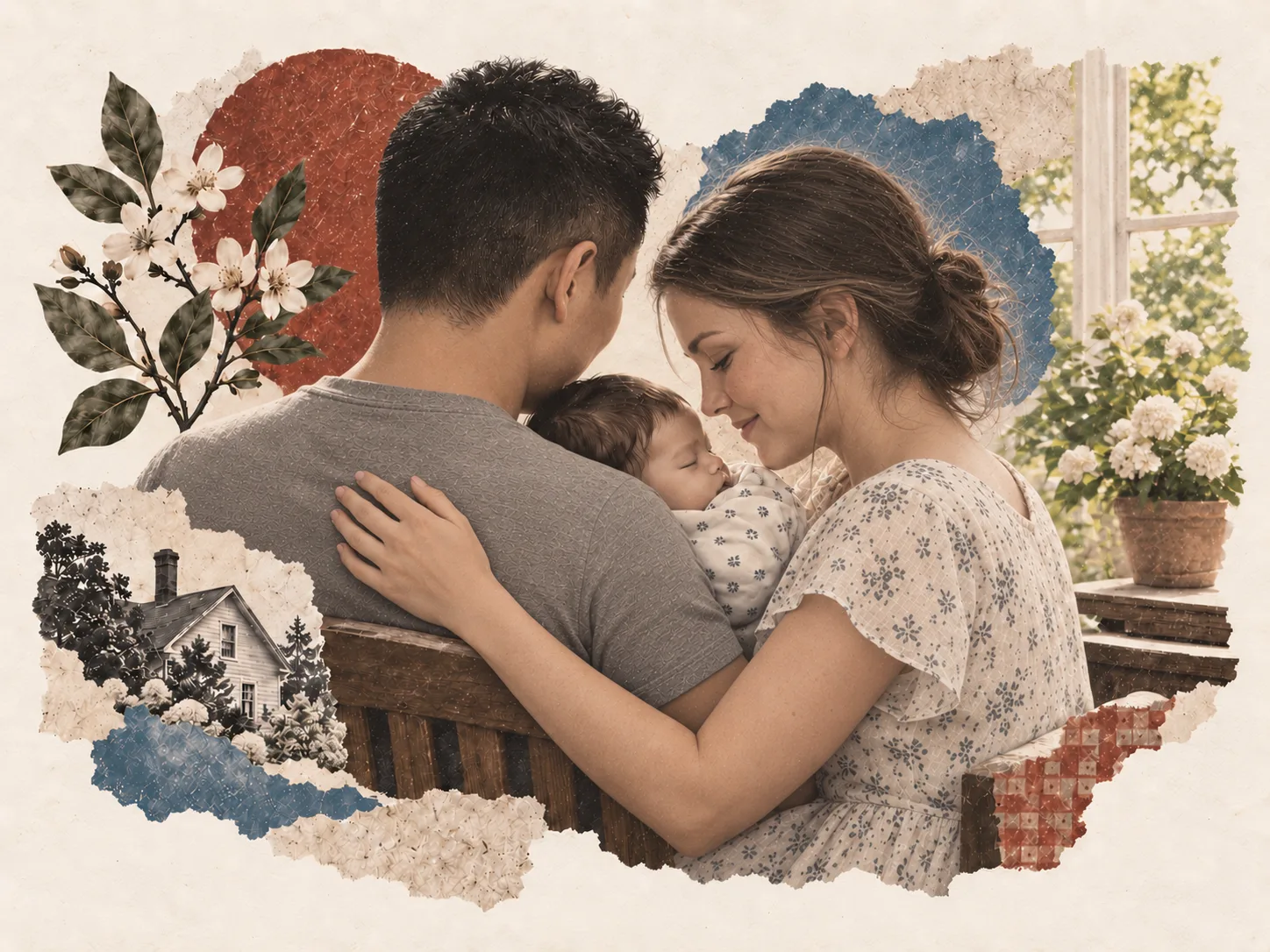 A new family together, rendered in layered paper.